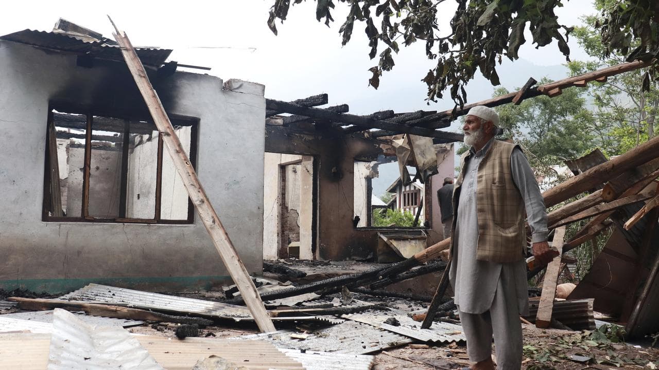A house damaged by Pakistani artillery shelling in Uri, Indian Kashmir