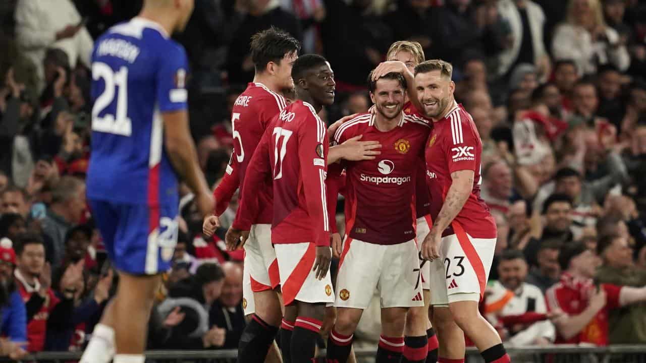 Celebrating Machester United players.