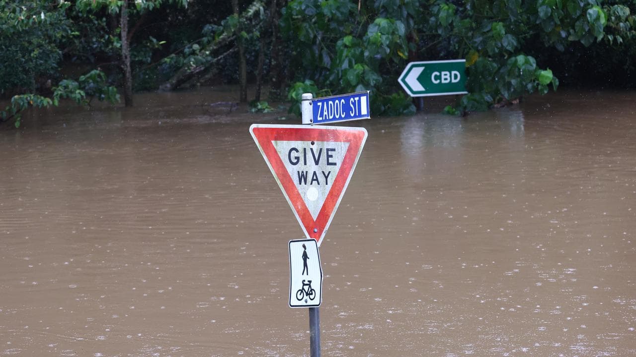 Road signs in a flooded area (file image)