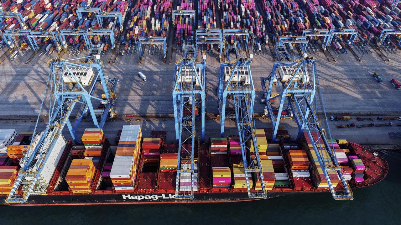 Container terminal in Qingdao in east China's Shandong