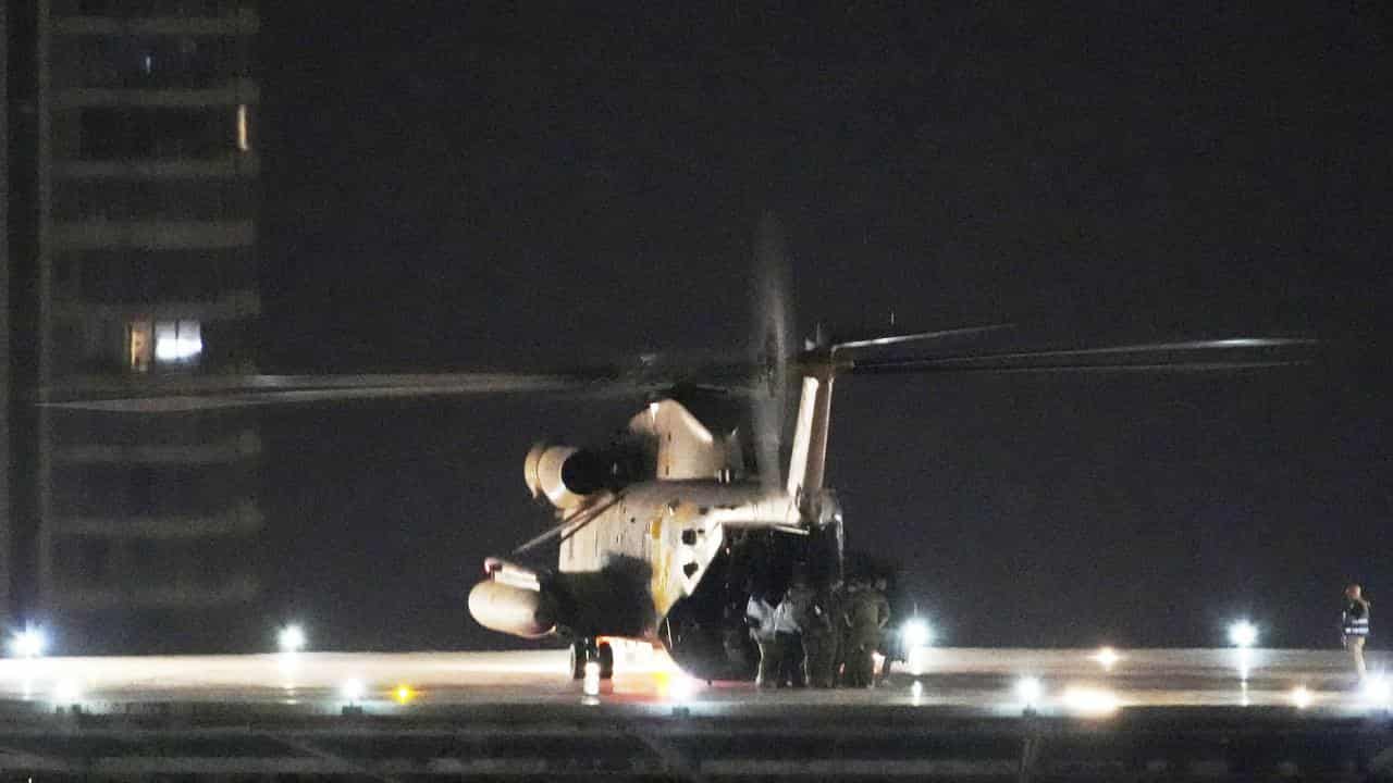 Israeli military helicopter carrying freed hostage Edan Alexander