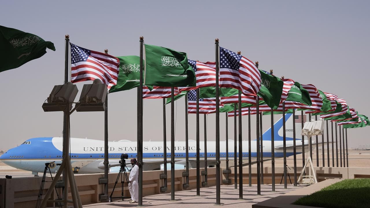 Air Force One lands in Riyadh, Saudi Arabia