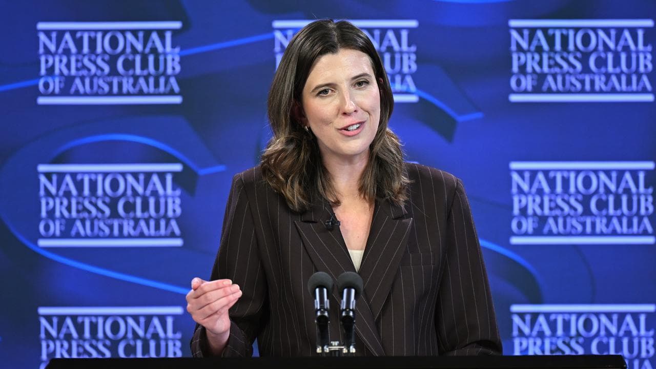 Hannah Ferguson addresses the National Press Club