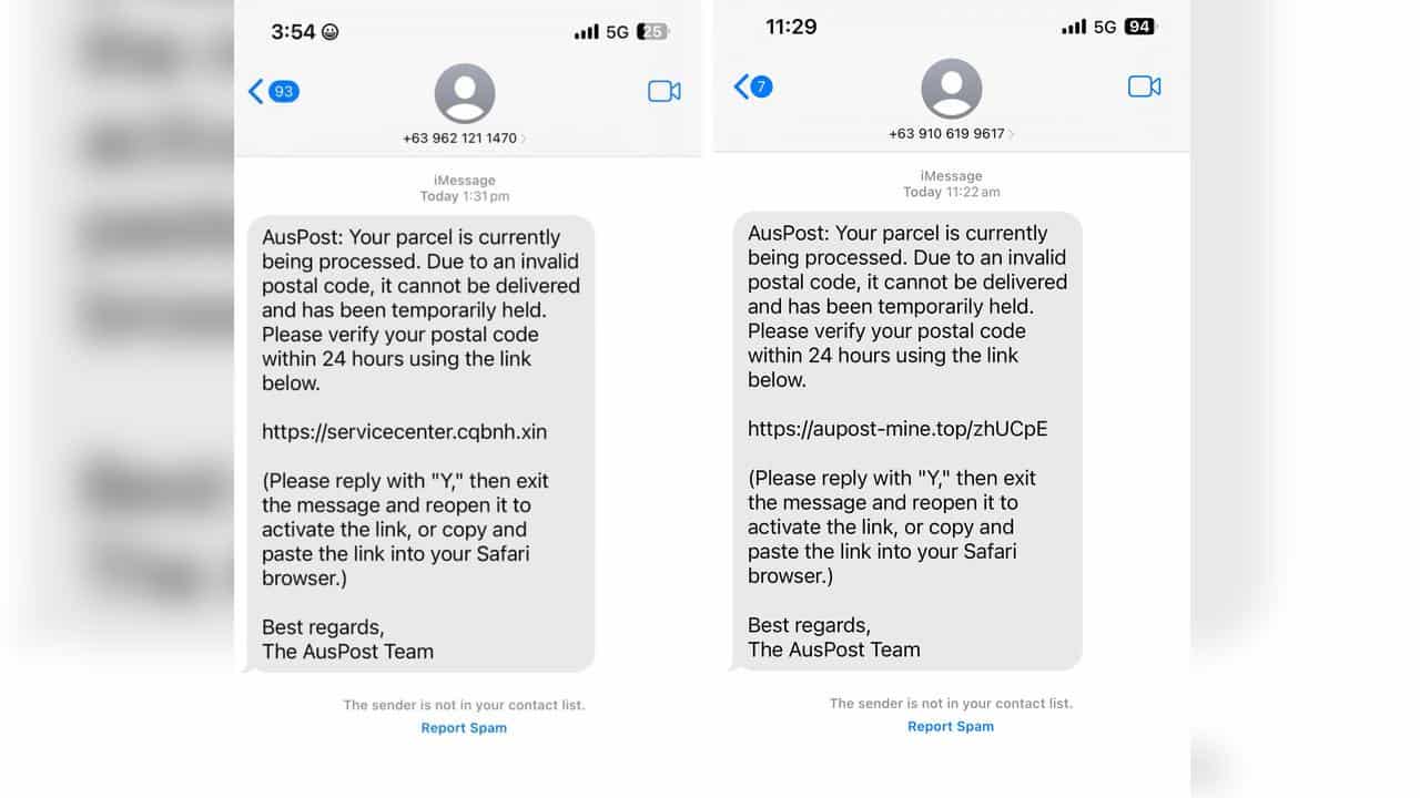 A scam text message