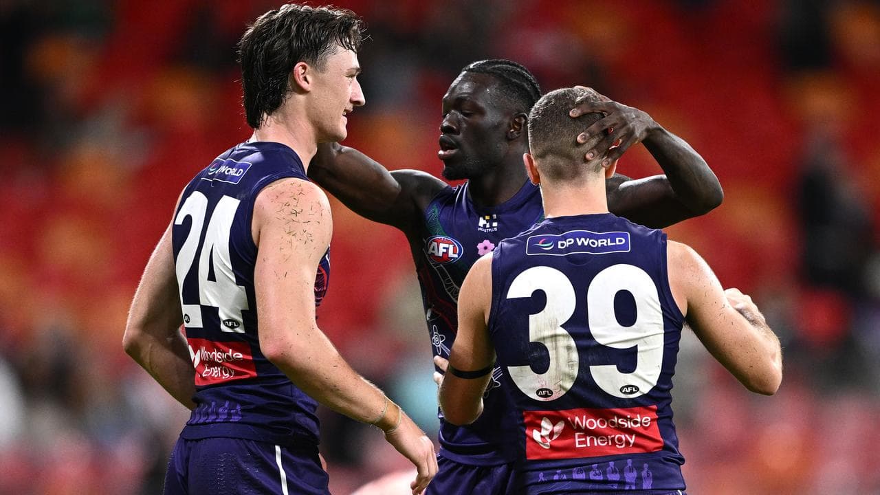 Freo players Jye Amiss, Michael Frederick and Sam Switkowski