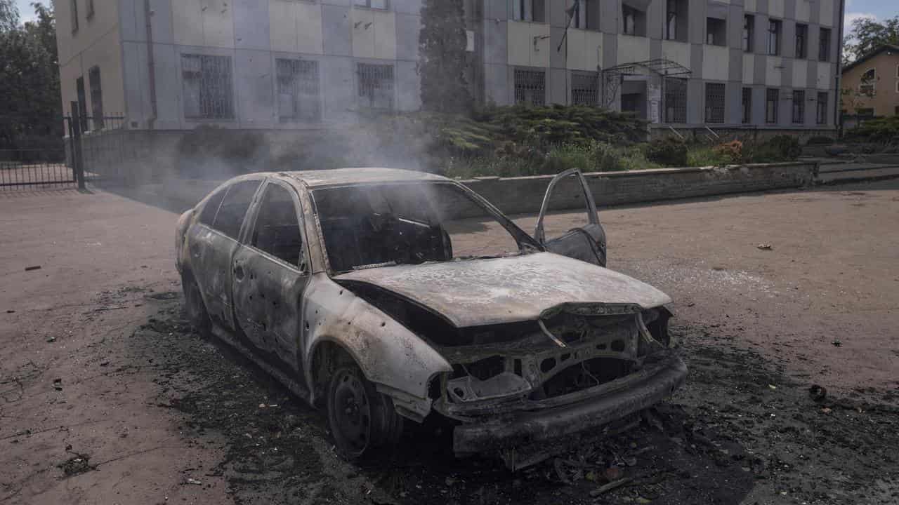 A burnt-out car