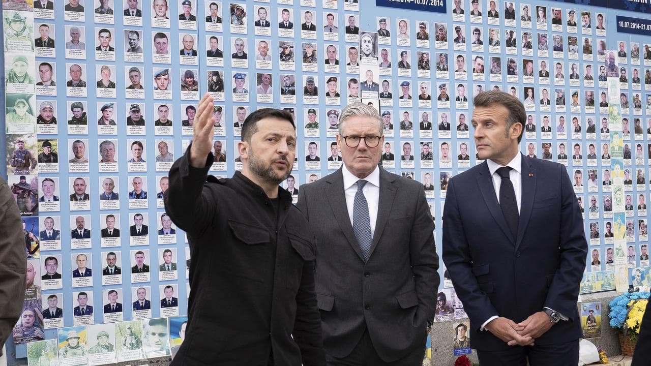 Ukraine's Volodymyr Zelenskiy with Keir Starmer and Emmanuel Macron