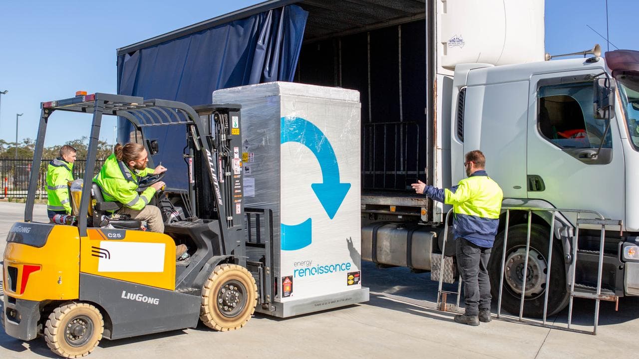 An Energy Renaissance outdoor battery being loaded