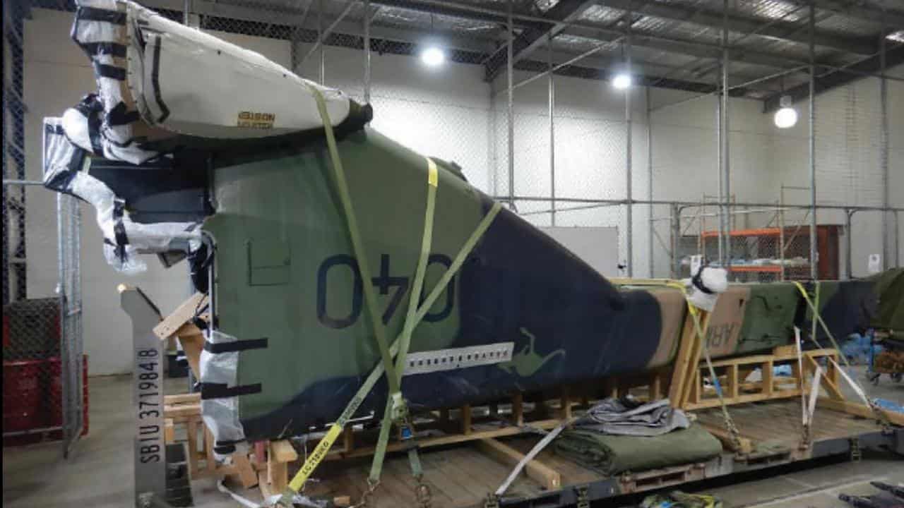 Wreckage of an MRH-90 Taipan helicopter that crashed