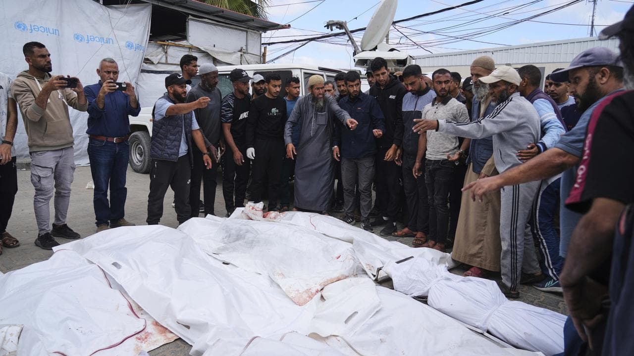 Bodies of an Israeli strike at Al-Aqsa Hospital in Deir al-Balah, Gaza