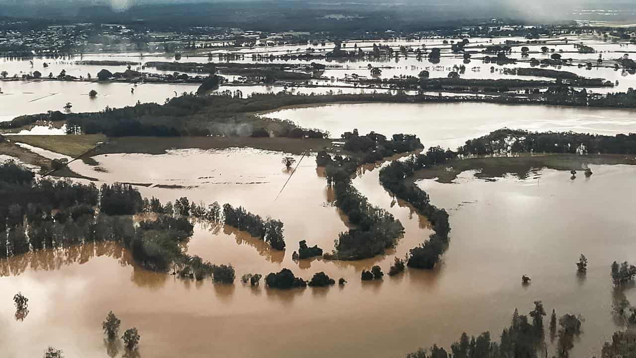 A supplied aerial photo of flooding in Taree, NSW