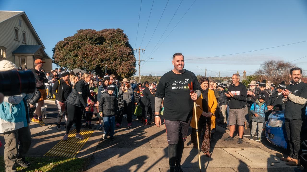 Kerrupmara Gunditjmara man Travis Lovett walks for truth-telling