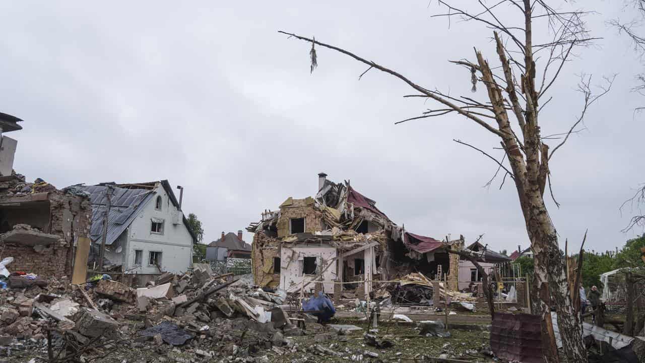 Housing destroyed by Russian strikes in a regional Kyiv village