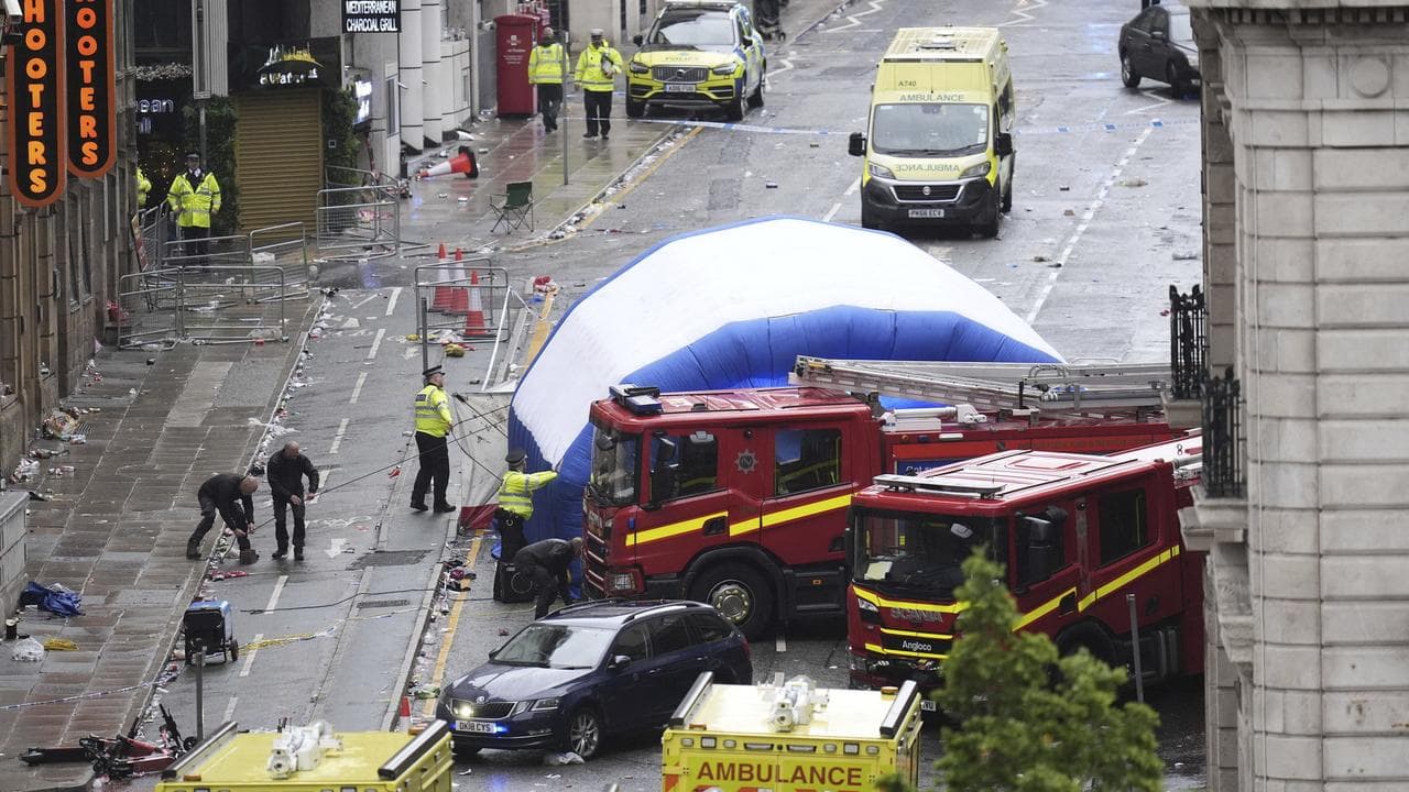 Blue tent at the scene of a vehicle ramming in Liverpool, UK