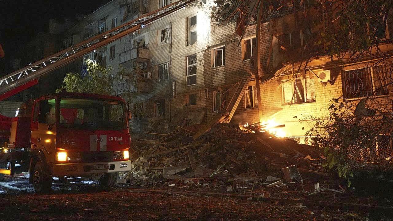 Building after a Russian drone strike in Mykolayiv, Ukraine