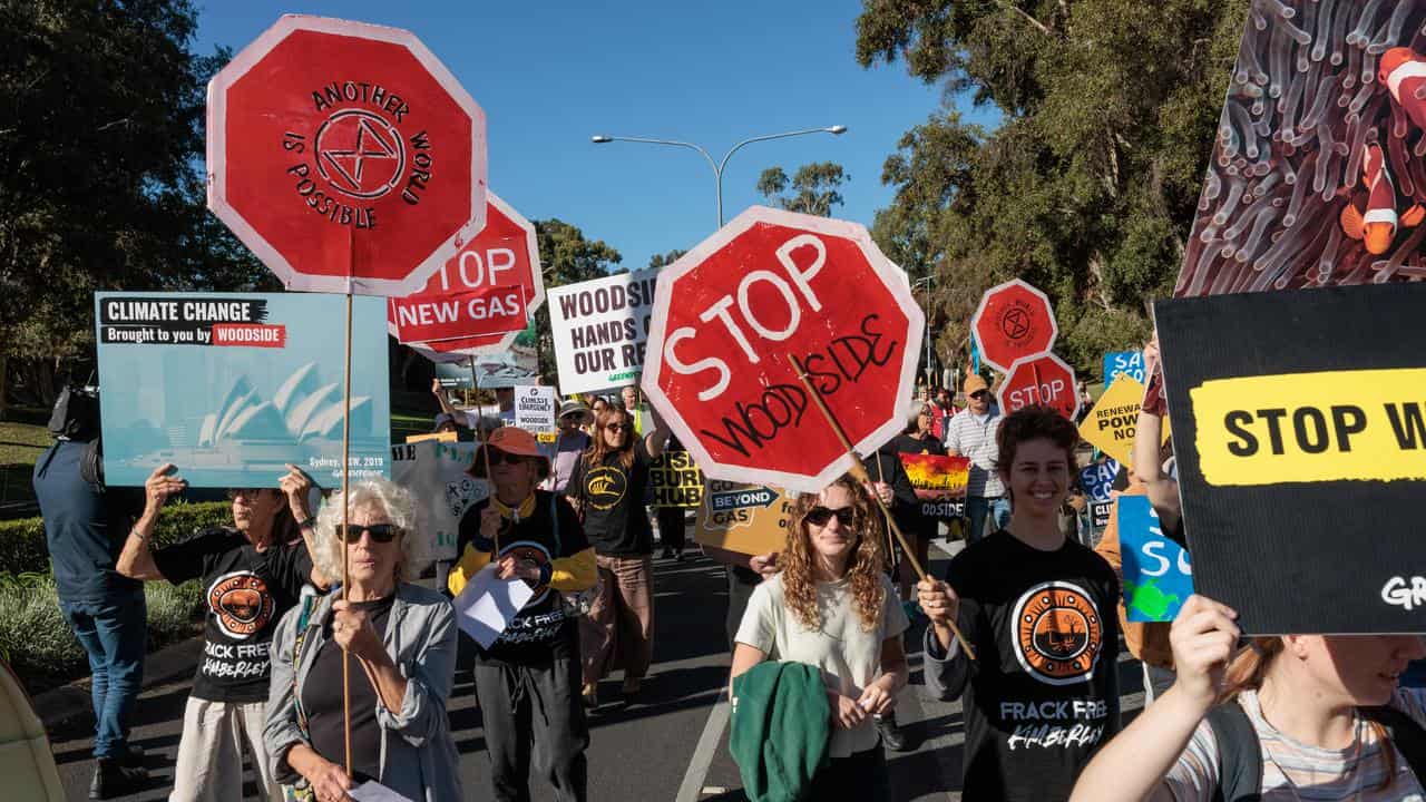 Protesters outside the Woodside AGM (file image)