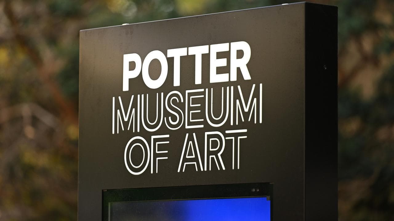 Signage at the entrance to the Potter Museum of Art