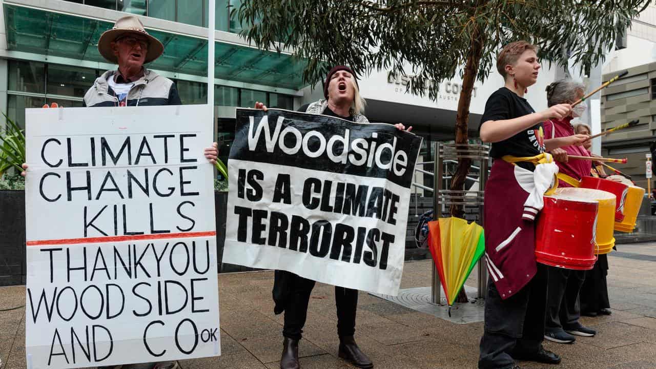 Protesters rally against North West Shelf gas expansion plans.