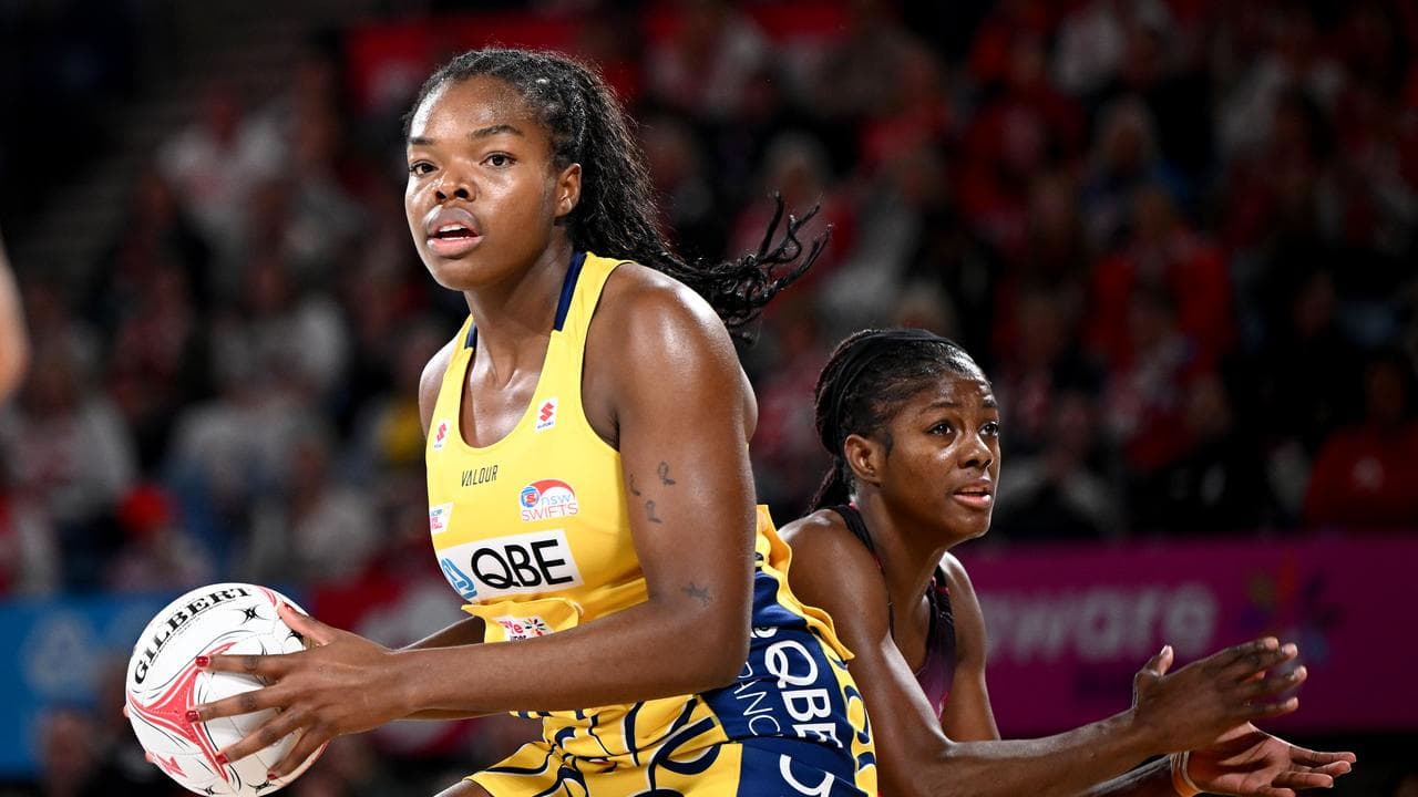 The NSW Swifts' Grace Nweke (left)