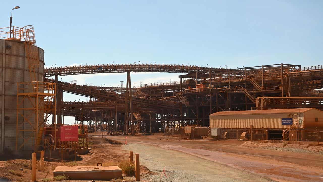 Conveyor belts carrying iron ore at Rio Tinto’s Dampier Port, WA