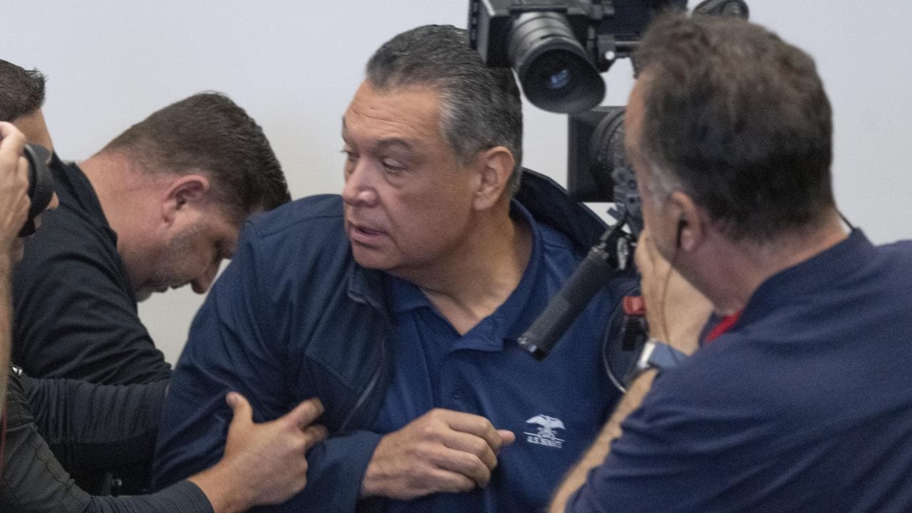Democratic senator Alex Padilla is removed from a news conference