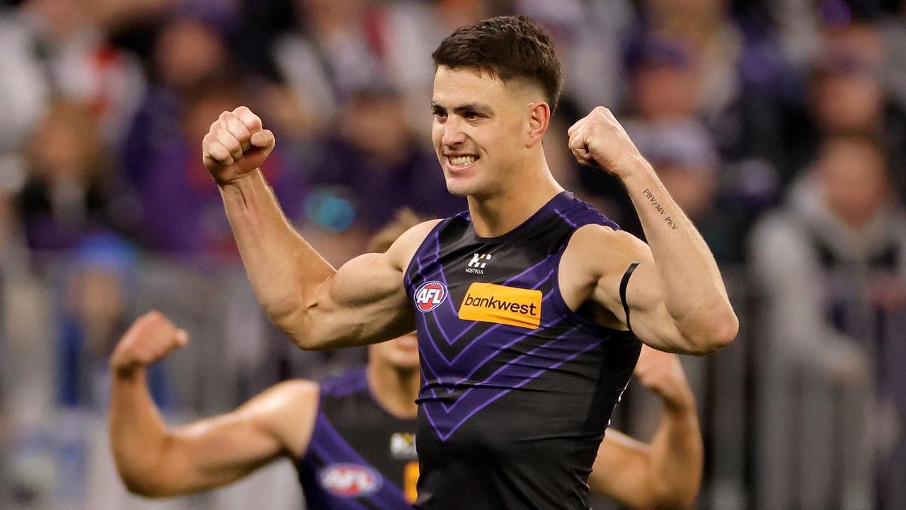 Fremantle's Patrick Voss muscled his way to three goals.