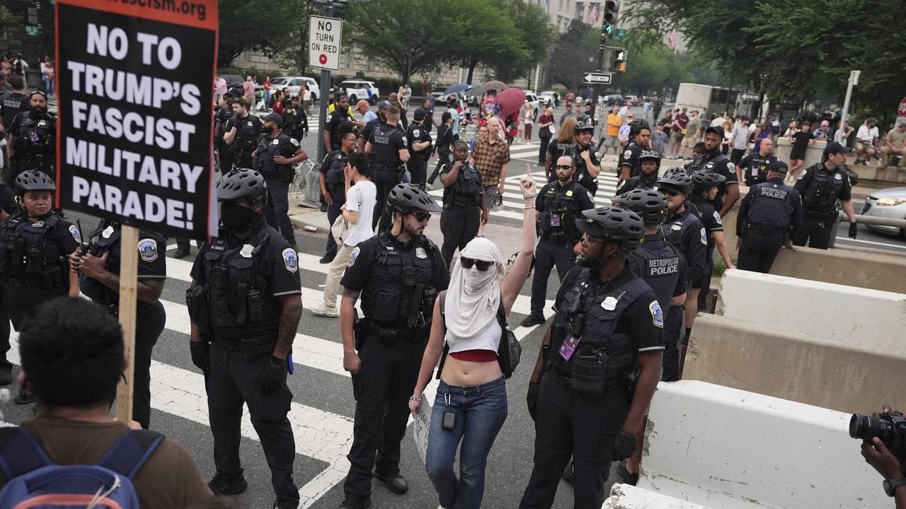 Anti-Trump demonstrators marching in Washington