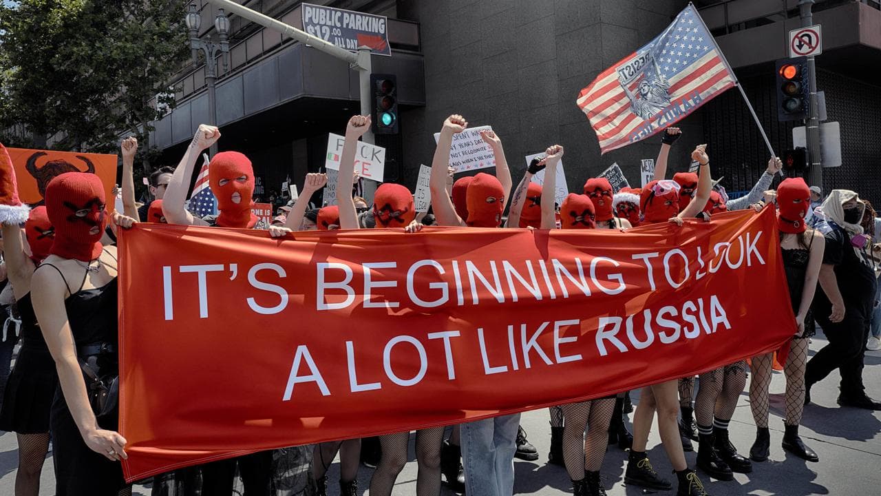 Members of the Pussy Riot group at the "No Kings" protest in LA