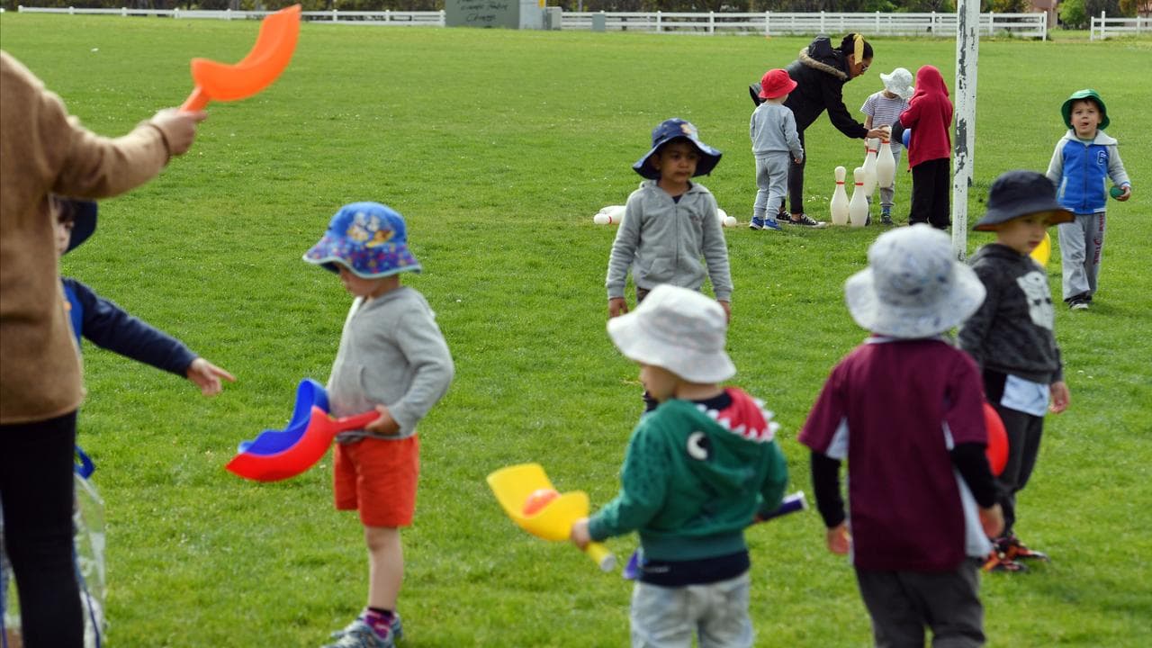 Children are seen at an early childhood centre, in Canberra