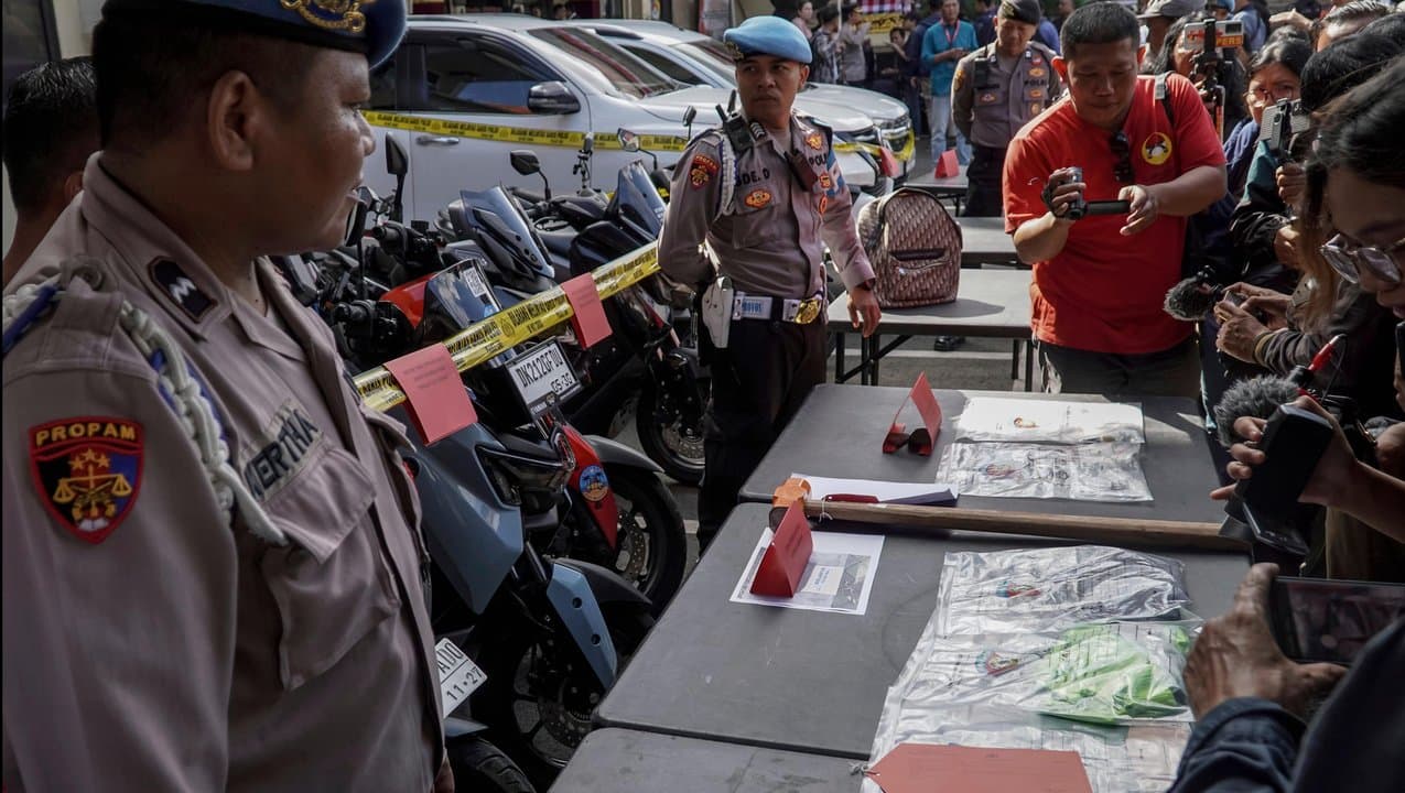 Police display evidence in Badung, Bali, Indonesia