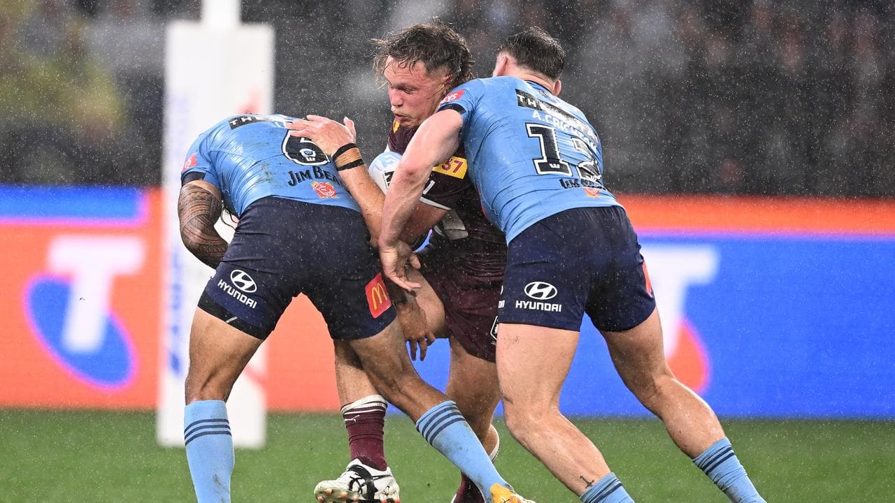 (L-R) Jarome Luai, Reuben Cotter and Angus Crichton.