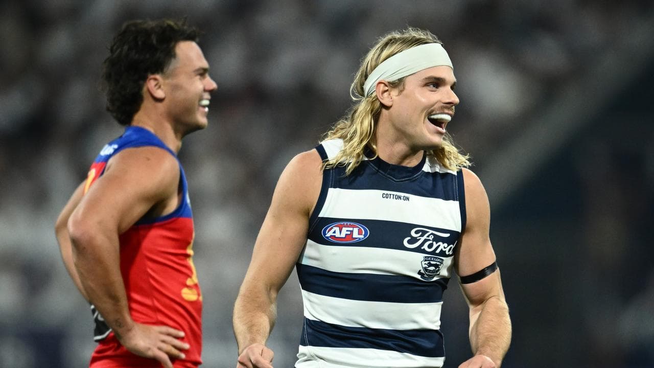 Brisbane's Cam Rayner (left) and Geelong's Bailey Smith