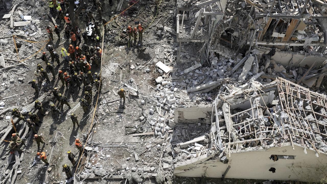 The site of an Iranian missile strike in Tel Aviv