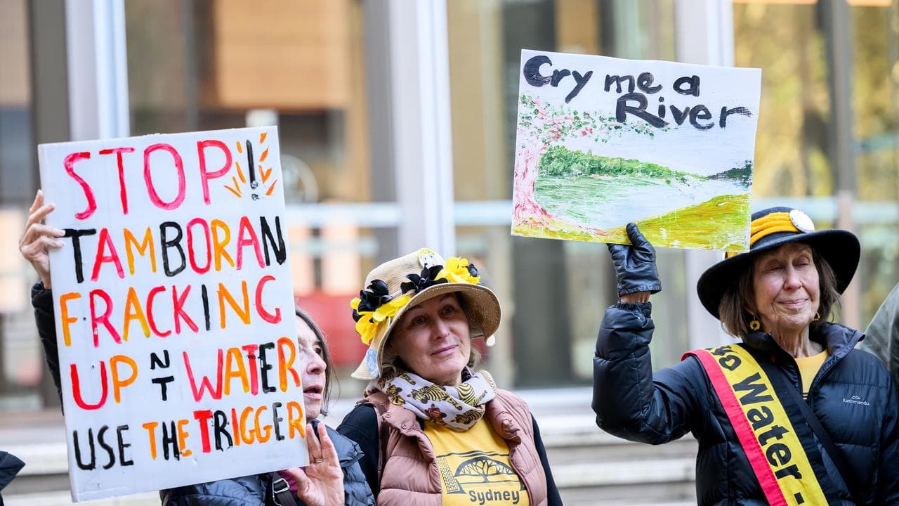 Lock the Gate Alliance supporters hold placards