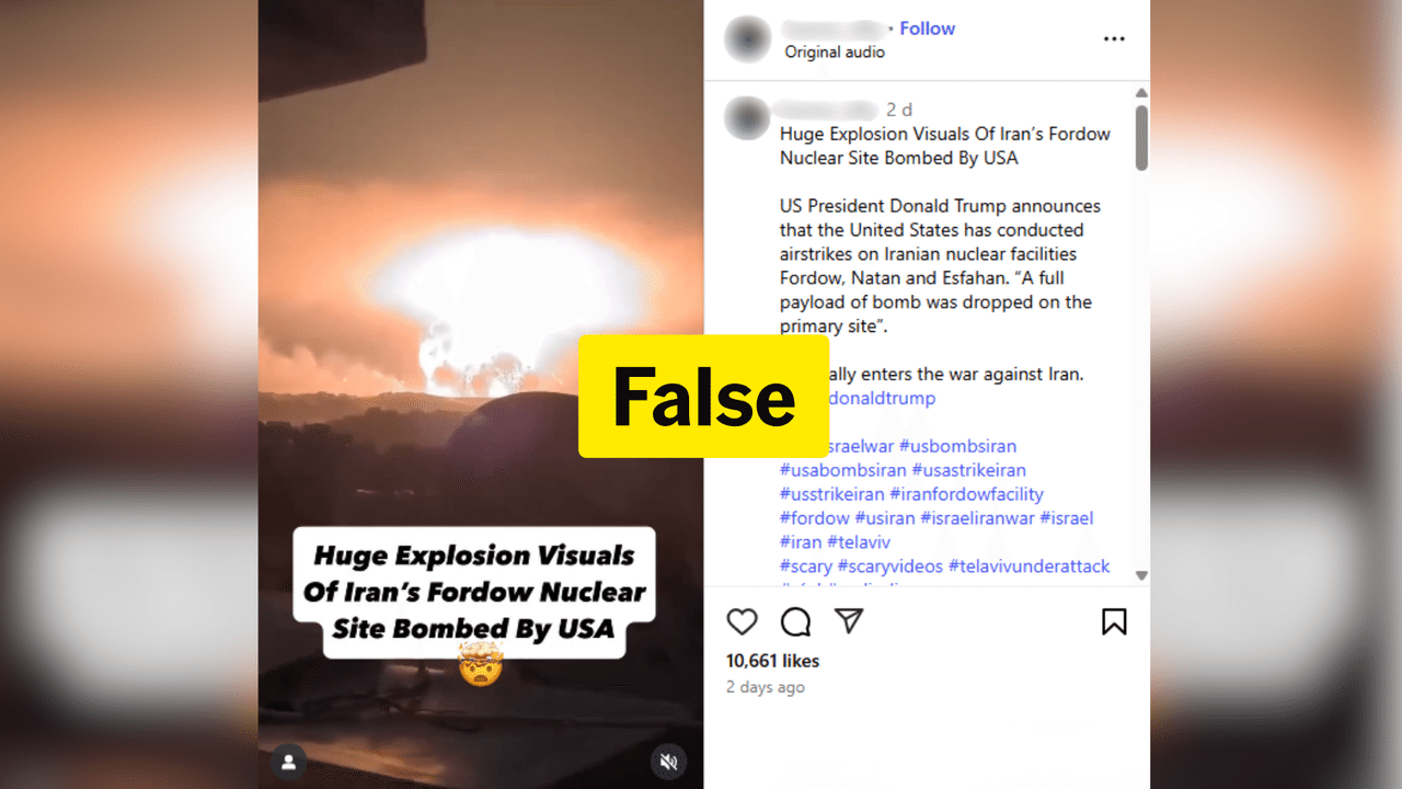 Fake Instagram post of Fordow explosion
