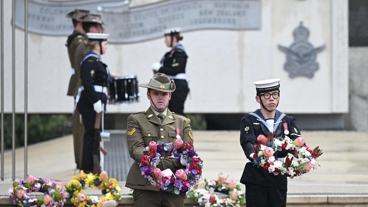 Wreaths being laid at the Australian National Korean War Memorial