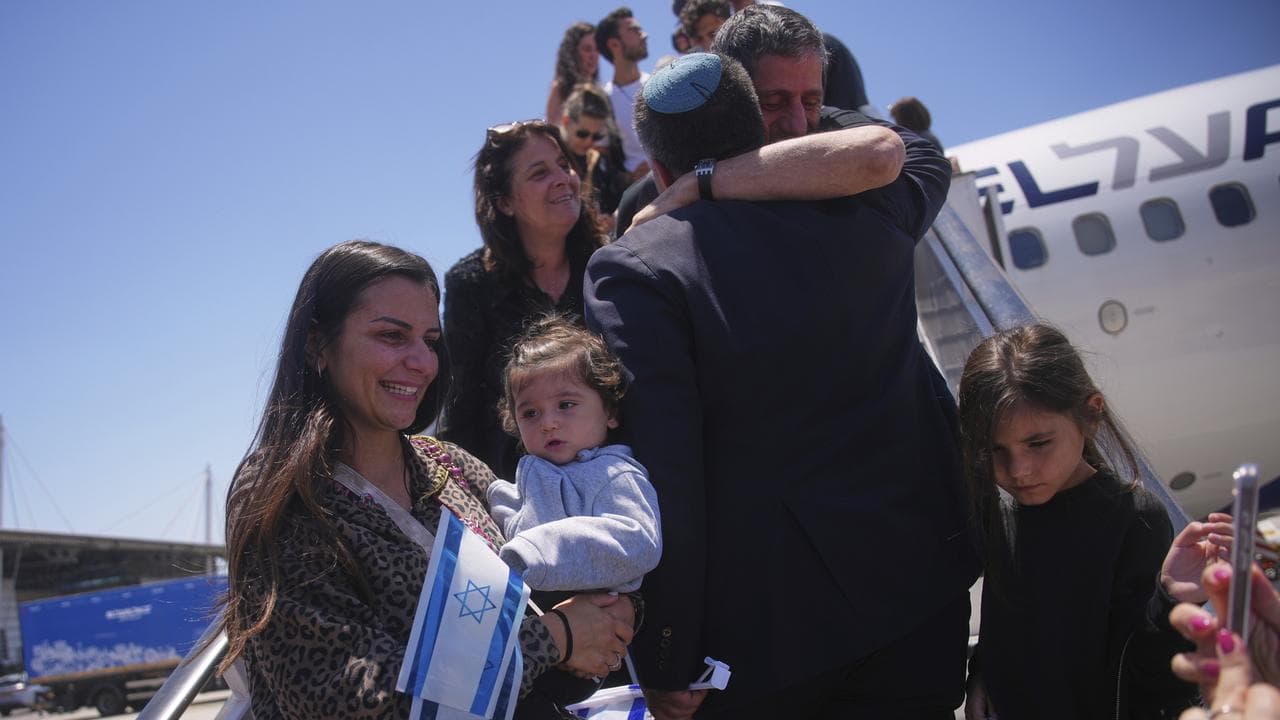New Jewish immigrants arrive at Ben Gurion airport in Tel Aviv, Israel