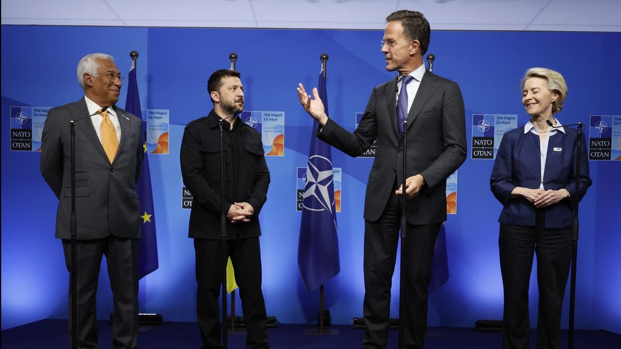 Antonio Costa, Volodymyr Zelenskiy, Mark Rutte, Ursula von der Leyen