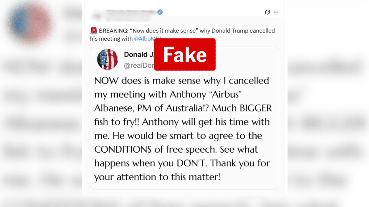 Screenshot of a fake social media post.