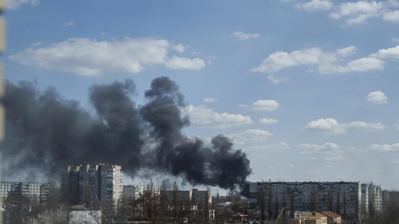 An explosion in Ukraine after a Russian missile strike