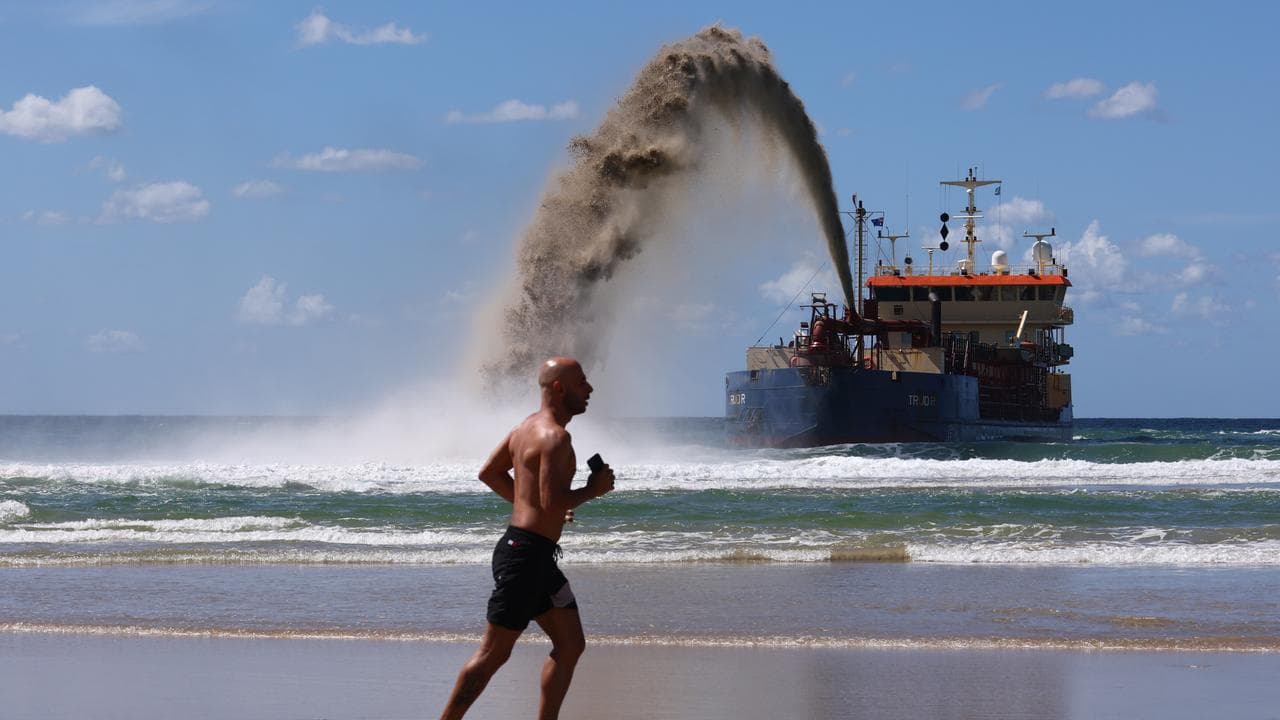 Sand dredging at Surfers Paradise Beach on the Gold Coast