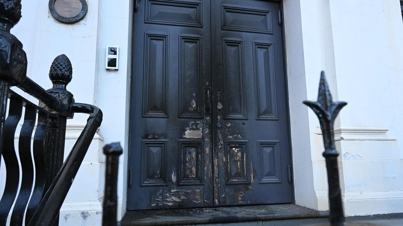 Damage to the exterior of the East Melbourne Hebrew Congregation