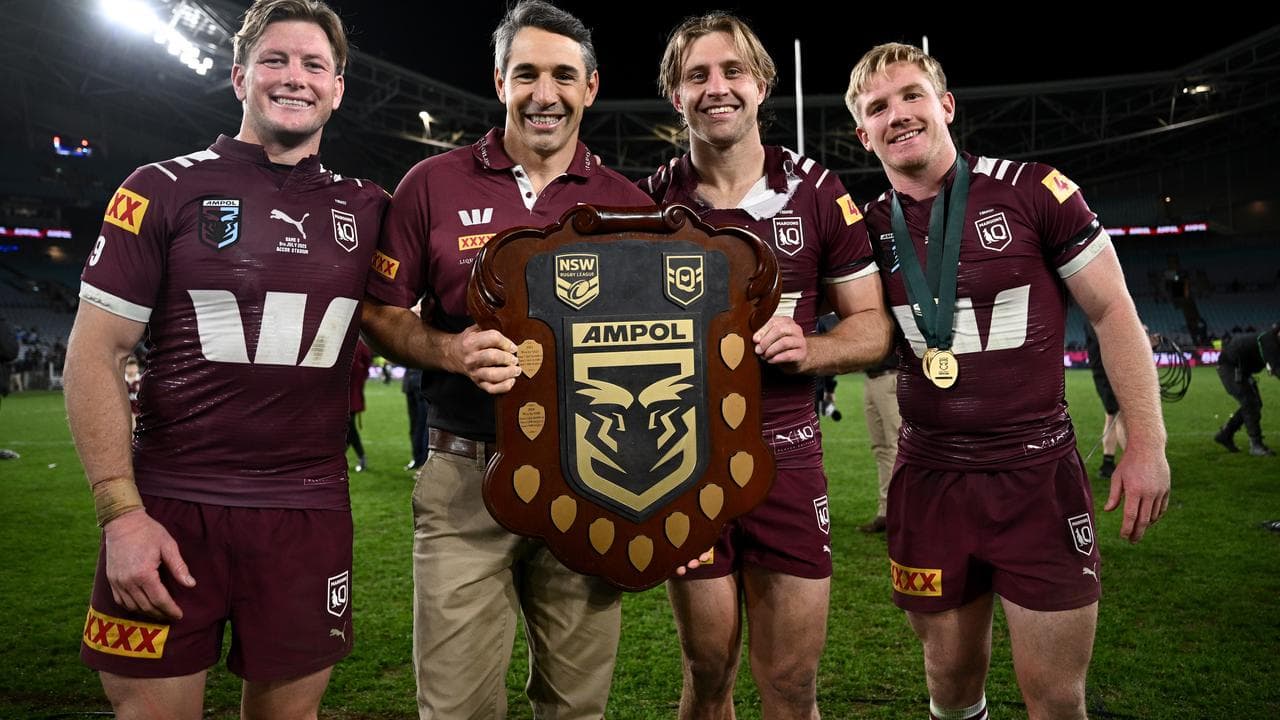 Harry Grant, coach Billy Slater, Cameron Munster and Tom Dearden