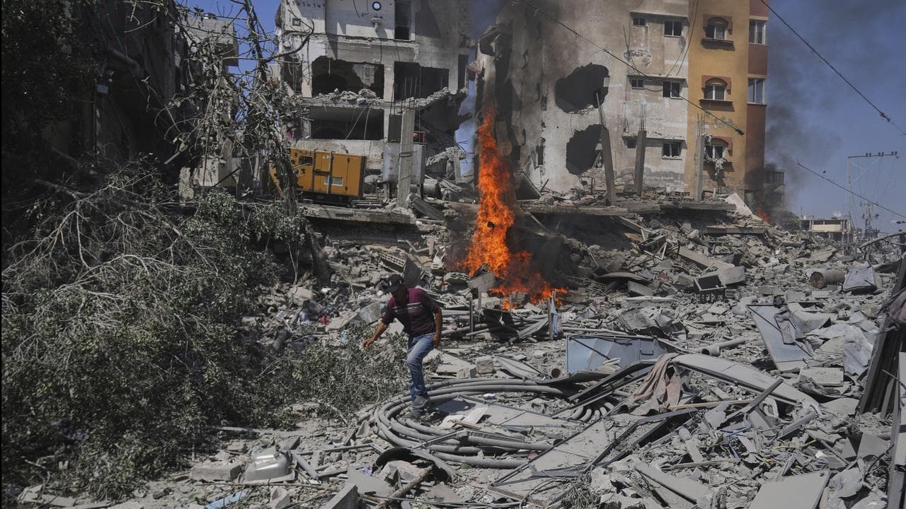 Building destroyed by an Israeli strike in Deir al-Balah, Gaza Strip