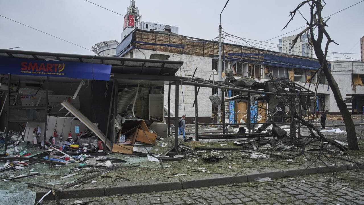 A bus stop in Kyiv