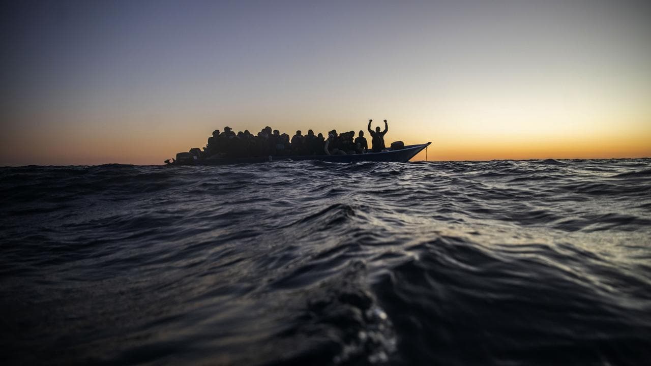 An overcrowded migrant boat