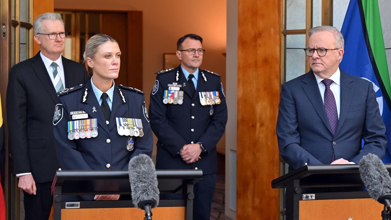 Tony Burke, Krissy Barrett, Reece Kershaw and Anthony Albanese