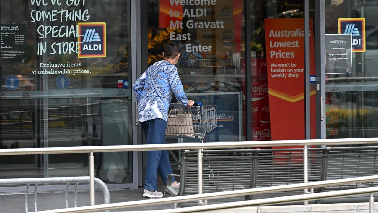 A shopper is seen at a Aldi Supermarket