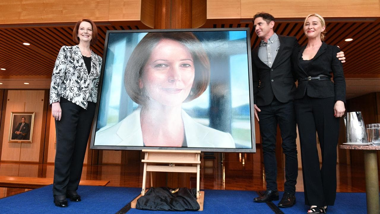 Julia Gillard, Vincent Fantauzzo and Asher Keddie (file)