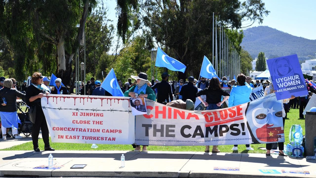 Rally for the Uyghur community outside Parliament House (file)